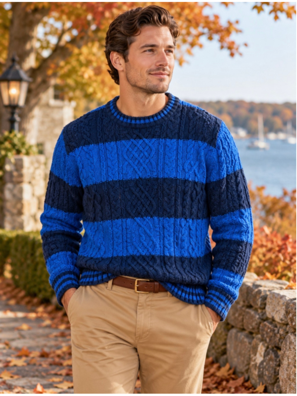 Vintage Brooks Brothers 1818 Cable Knit Sweater Men's S Navy Cobalt Blue Cotton